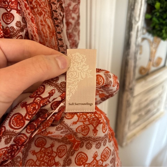 Soft Surroundings Paysan Button Front Tunic Blouse Top Boho Peasant Orange L - Picture 8 of 9